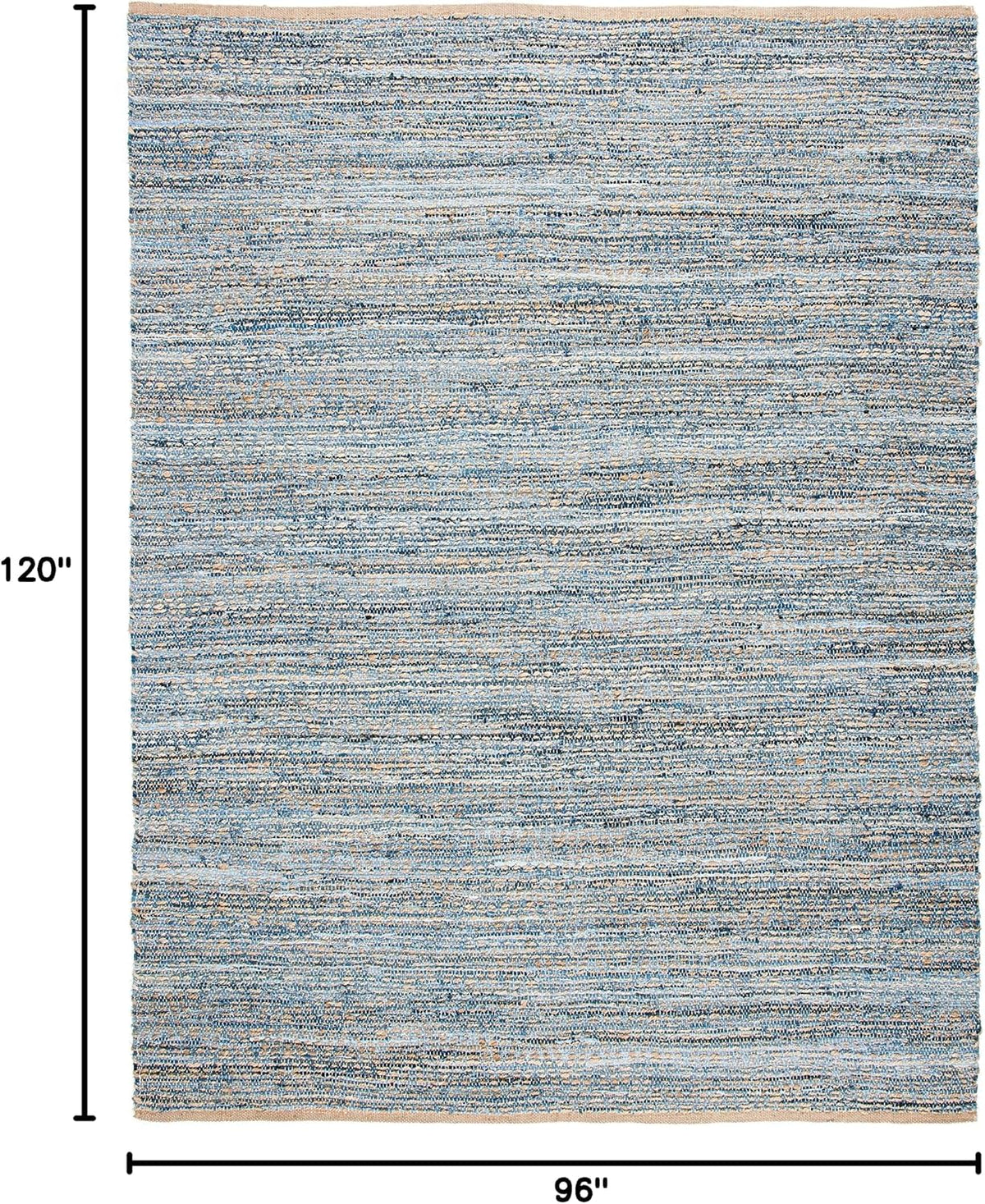 Area Rug - Cape Cod Collection - Large - Natural & Blue, Handmade Flat Weave Braided Jute, Ideal, Dining Space