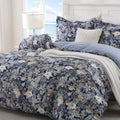 Duvet Cover, 3Pcs Reversible Floral Bedding Set Navy Blue