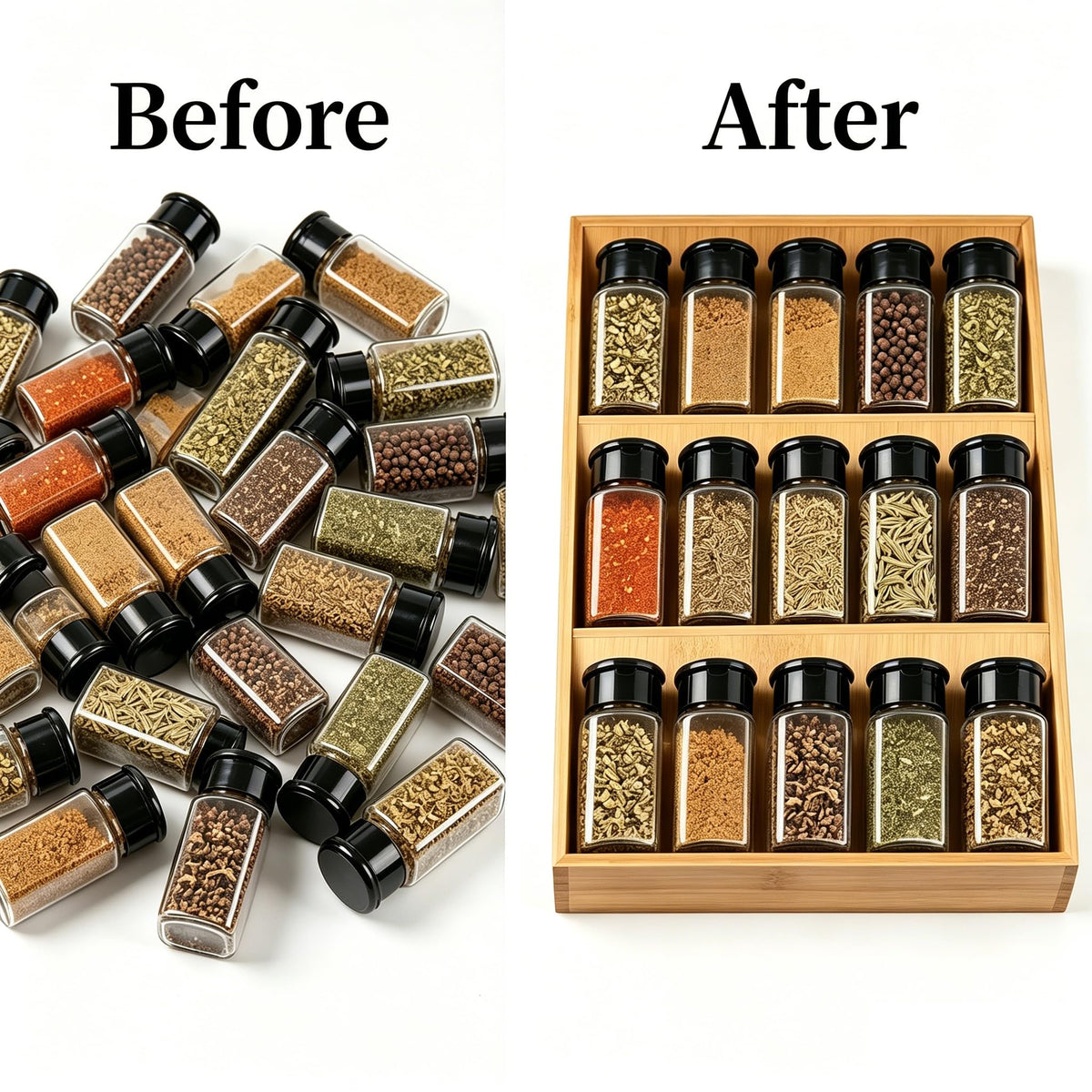 Spice Drawer Organizer for Cabinet, 3 Tier Bamboo Spice Rack Tray for Drawer, Kitchen Seasoning Organizer