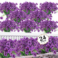 24Bundles Deep Purple Artificial Flowers for Outdoors, Fake Flower
