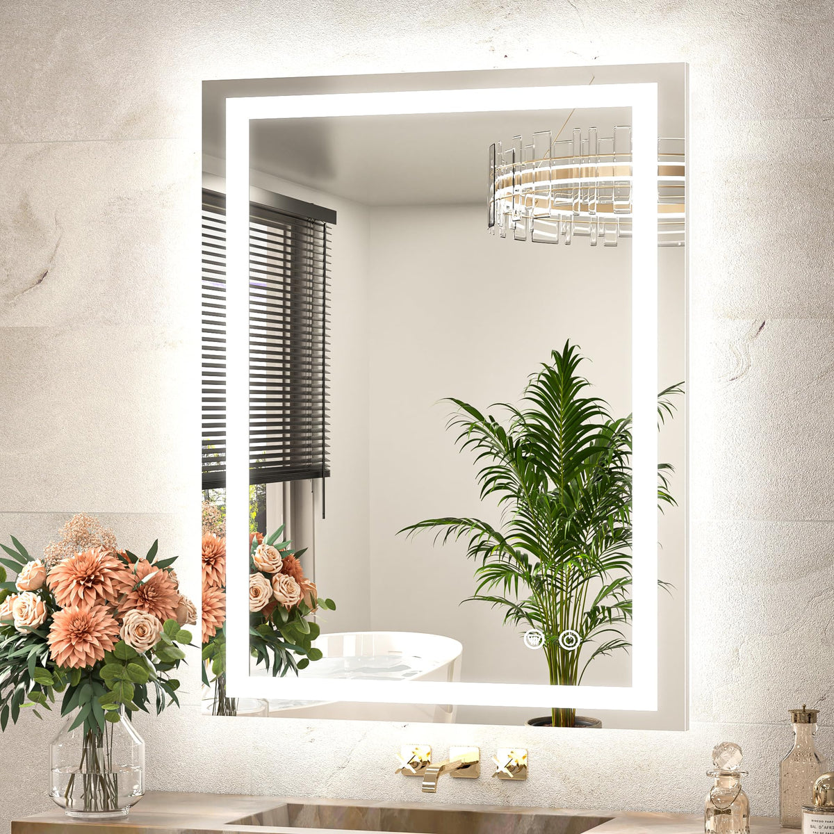 LED Bathroom Mirror with Lights 28 x 36 Frontlit and Backlit Light up Mirror, Brighter Lighted Bathroom Mirror