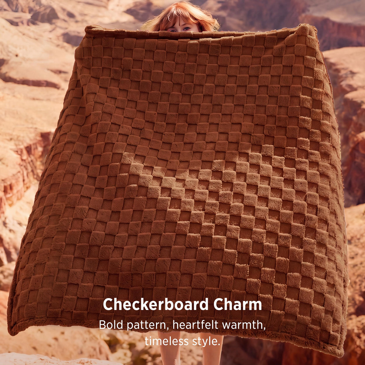 Checkered Soft Fall Throw Blanket for Couch, Burnt Orange, 50"×60"