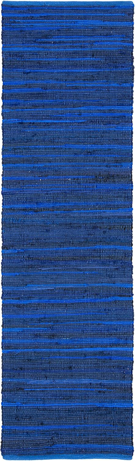 Rag Rug Collection Runner Rug - 2'3" x 11', Blue & Multi, Handmade Cotton, Boho Stripe Pattern, Ideal, Foyer