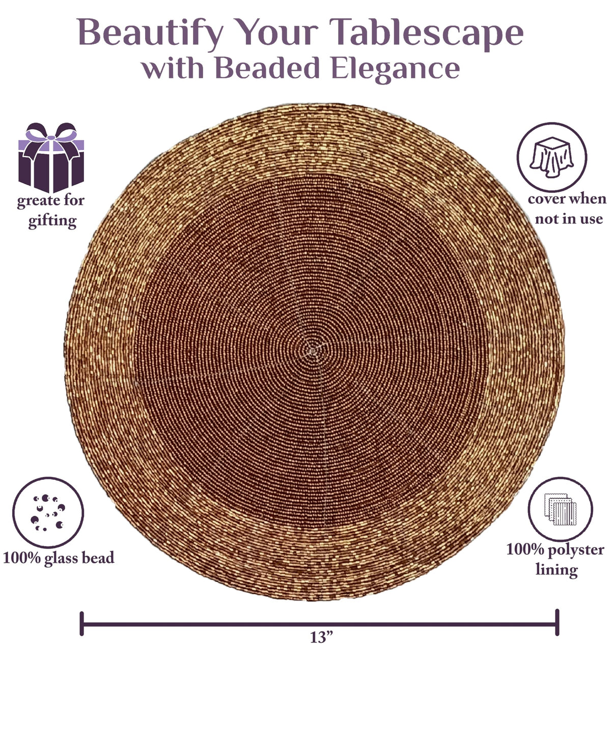 Beaded Round placemats Set of 4, 13 Inch Round Decorative Table Mats