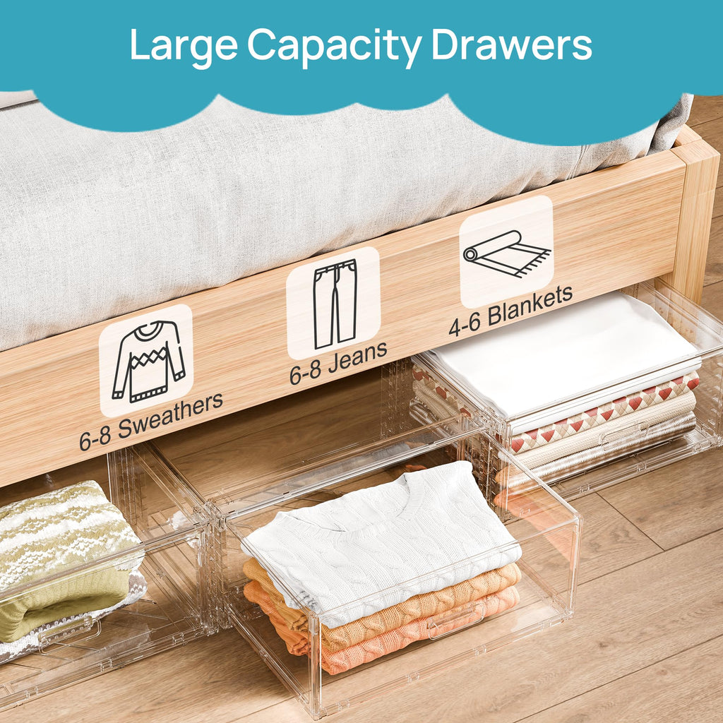 2 Pack Large Clear Stackable Storage Drawers for Closet, 23QT