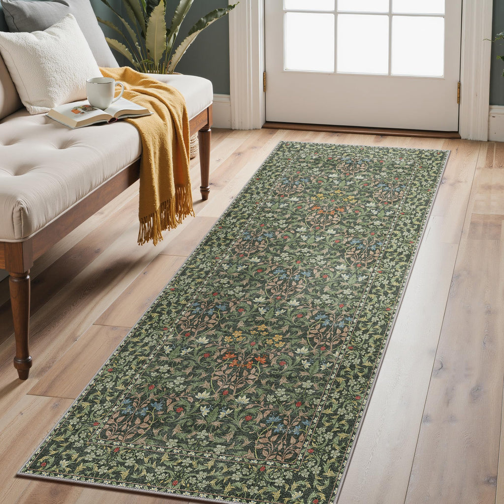 Washable Kitchen Runner Rug, Non Slip Mat, Emerald Green