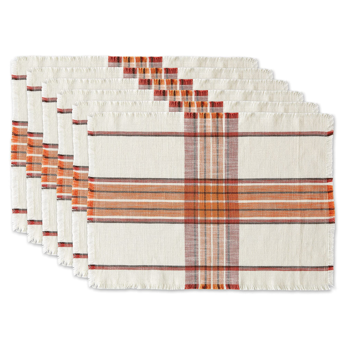 Thanksgiving & Fall Table Decoration Autumn Farmhouse Plaid, Placemat Set, 13x19, Pumpkin Spice Orange, 6 Count