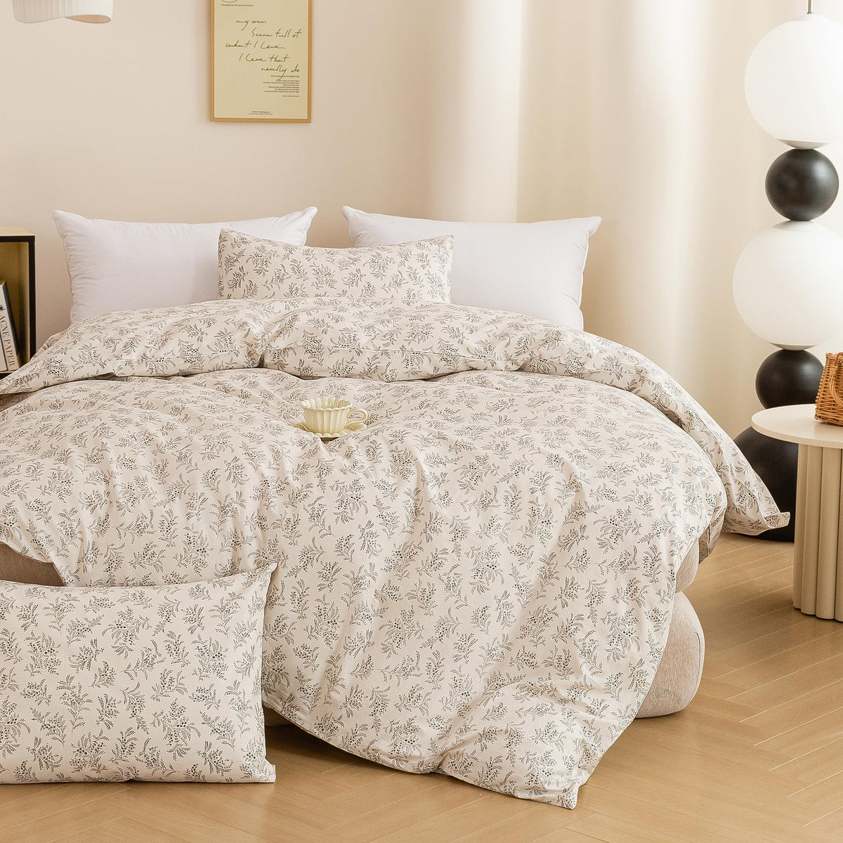Floral Botanical Duvet Cover, Soft Breathable Bedding Set with 2 Pillowcases, Farmhouse Vintage Flower