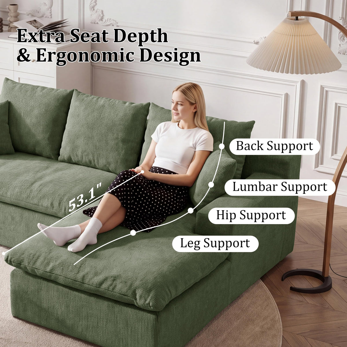 Boneless Cloud Sectional Sofa, L‐Shaped Chenille Deep Seat Modular Couch with Chaise Lounge, No Assembly Required