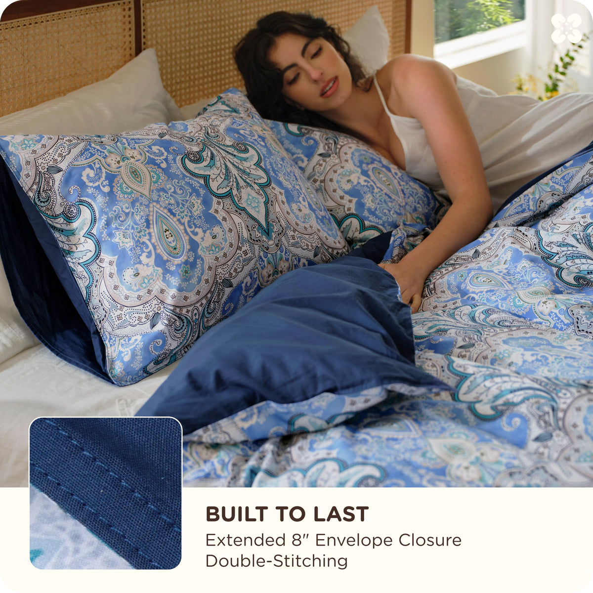 PureWoven 100% Cotton Floral Duvet Cover Set, King, Blue Paisley