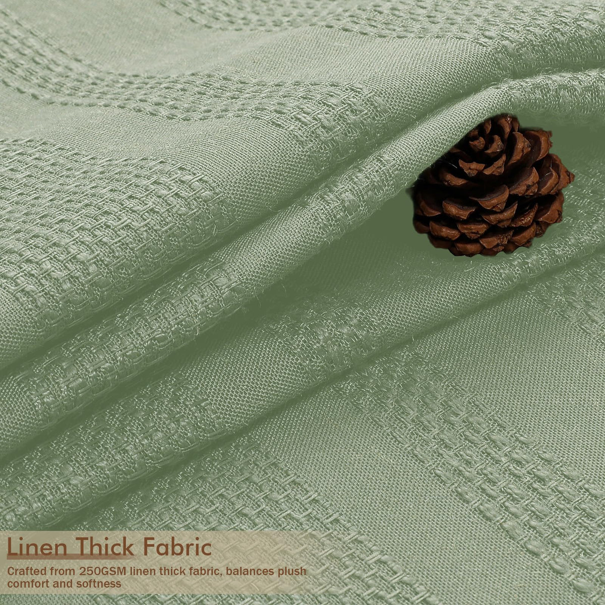 Light Green 78 Inch Long, Boho Thick Linen Textured with Tassel, Farmhouse Minimalist Striped Weighted Machine