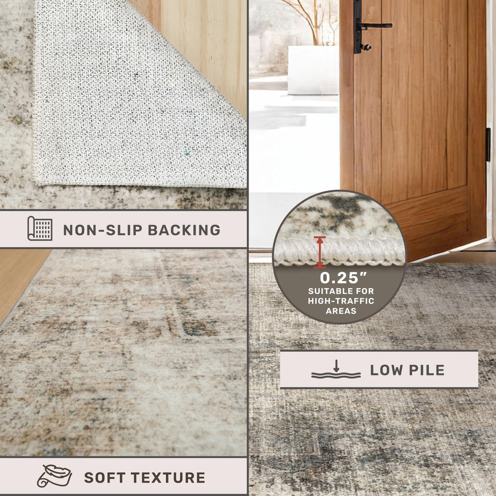 Taupe Runner Rug Indoor, Kitchen Floor Waterproof, Bathroom, Powder Room, Washable Non Slip Low Pile Stain & Fade