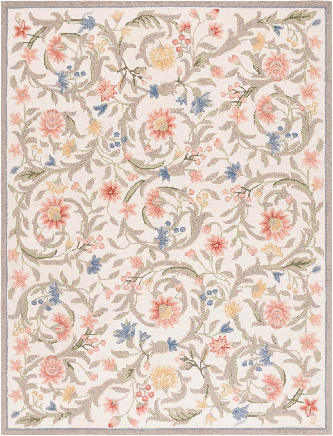 Chelsea Collection Area Rug, Ivory, Hand-Hooked French Country Wool, Ideal for High Traffic Areas in
