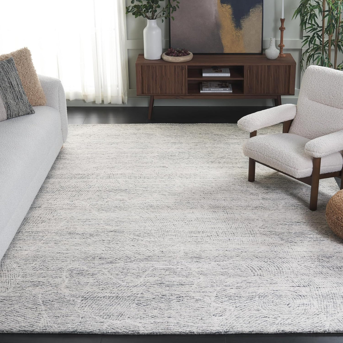 Metro Collection Area Rug, Dark Grey & Ivory, Handmade Wool, Ideal for High Traffic Areas in Living Room