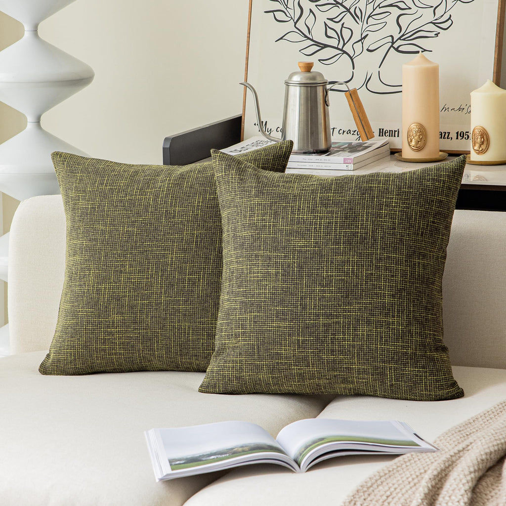 Cotton Linen Soft Decorative Square Throw Pillow Covers Cushion Case for Sofa Bedroom, 2 Pc, 22 x 22 Inch 55 x 55 cm