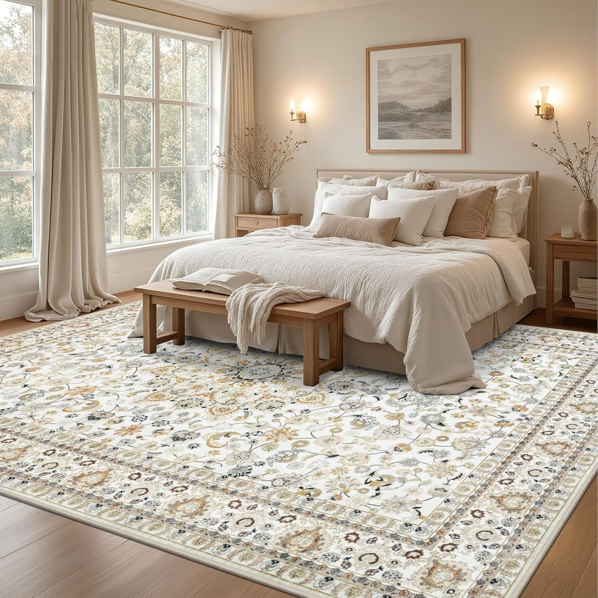 Area Rugs Living Room Rug: Washable Rug Soft Vintage Boho Carpet Indoor Floor Non-Slip Stain Resistant Large