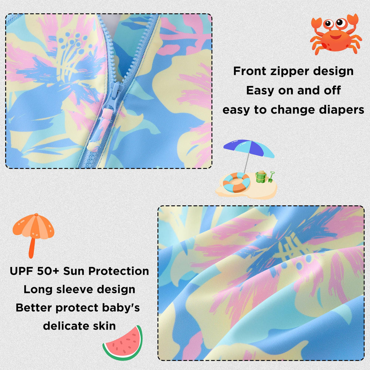 Baby Girl One Piece Swimsuit Infant Long Sleeve Bathing Suit