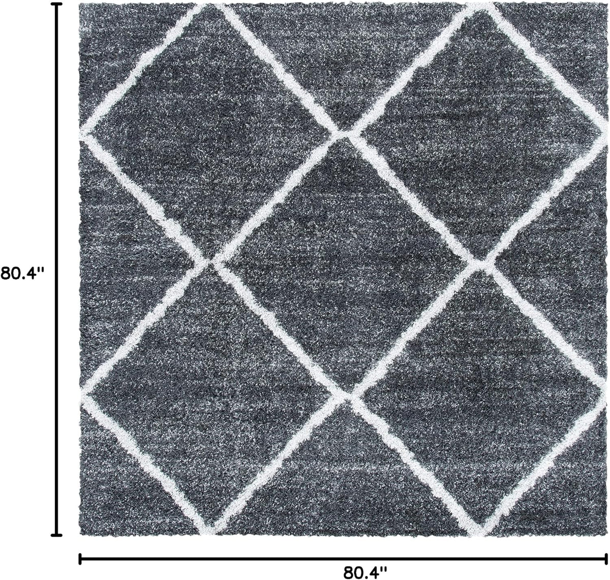 August Shag Collection Area Rug - 6'7" Square, Dark Grey & Ivory, Trellis Design, Non-Shedding & Easy Care, 1.25-inch