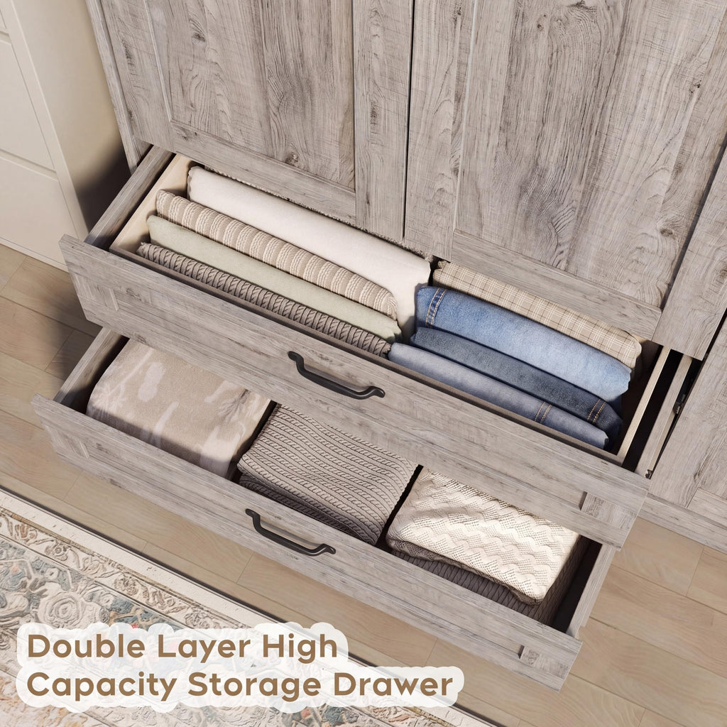 Armoire Wardrobe Closet with 3 Door, Bedroom Wooden Armoires with Full Length Mirror, Large Clothing Storage Cabinet