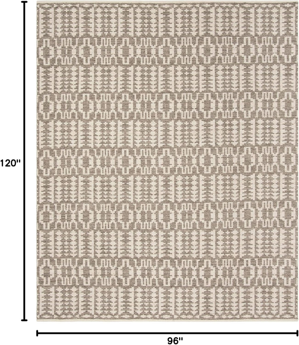 Area Rug - Kilim Collection - Large - Ivory & Grey, Handmade Flat Weave Wool, Ideal, Dining Space (KLM352A)