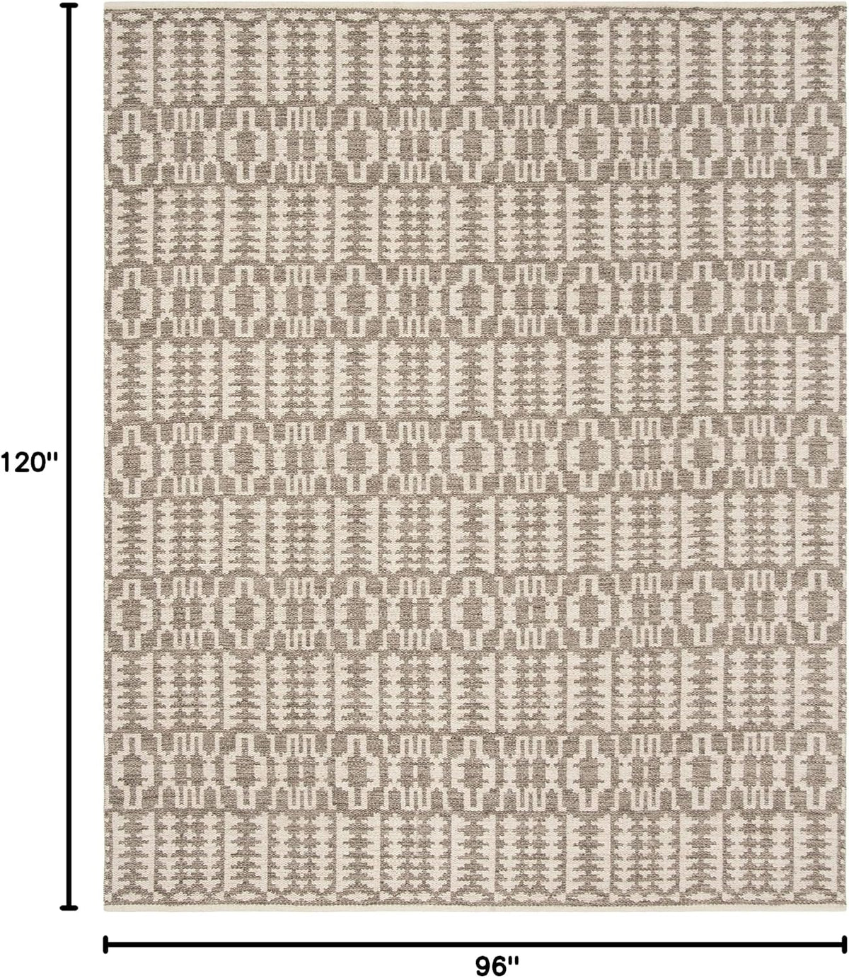 Area Rug - Kilim Collection - Large - Ivory & Grey, Handmade Flat Weave Wool, Ideal, Dining Space (KLM352A)