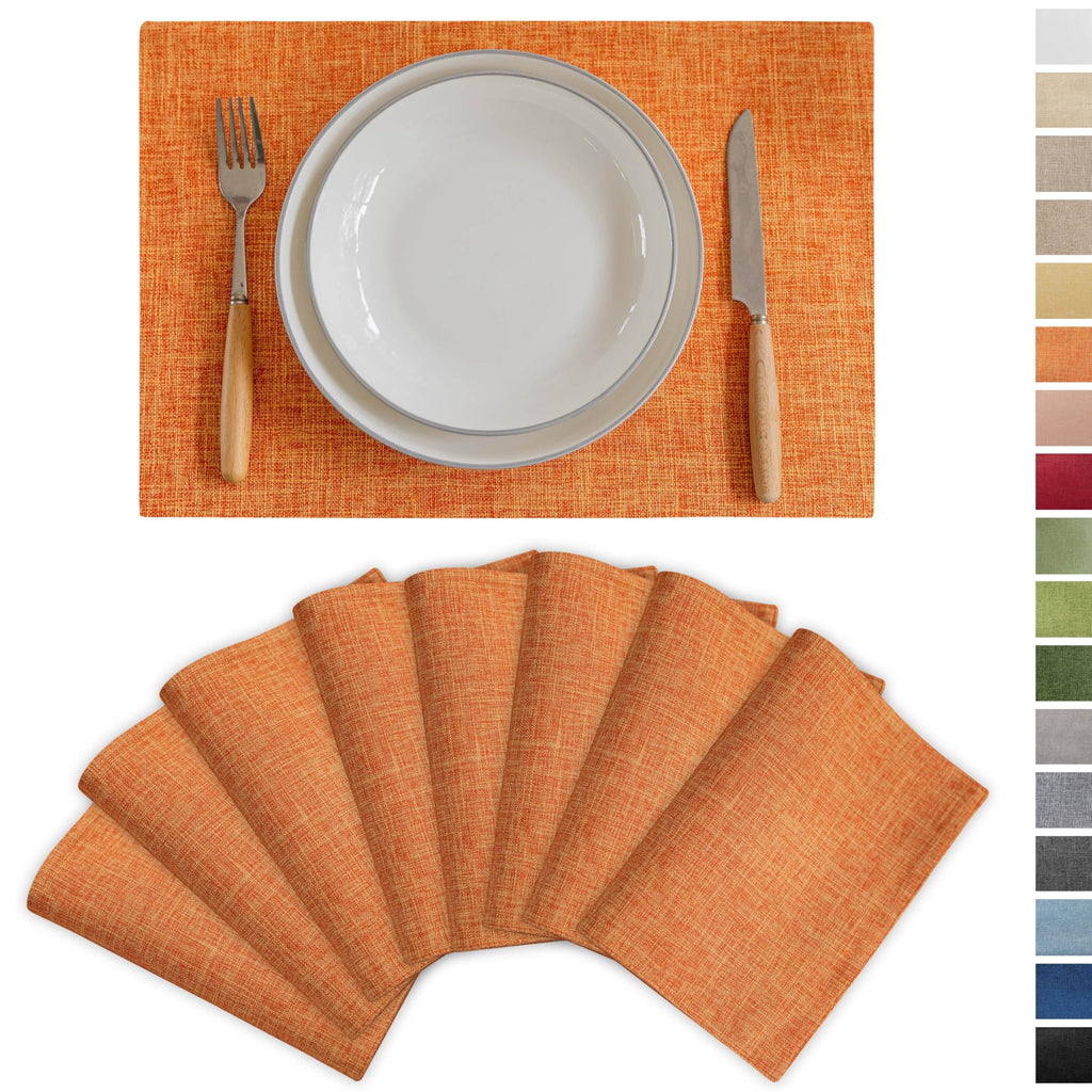 Orange Fall Placemats Set of 8 Linen Textured Fabric Place Mats Rectangle Cloth Table Mats Table Decor, 13x19 inch