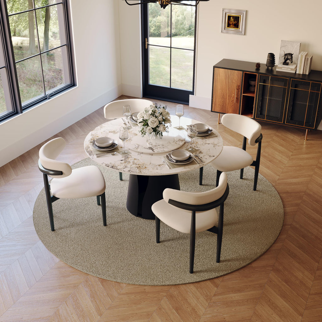 Inspired Saarinen Style Round Dining Table for 4, 47" Modern Dining Table with 23" Lazy Susan, Pandora Sintered Stone Dining Tabletop with