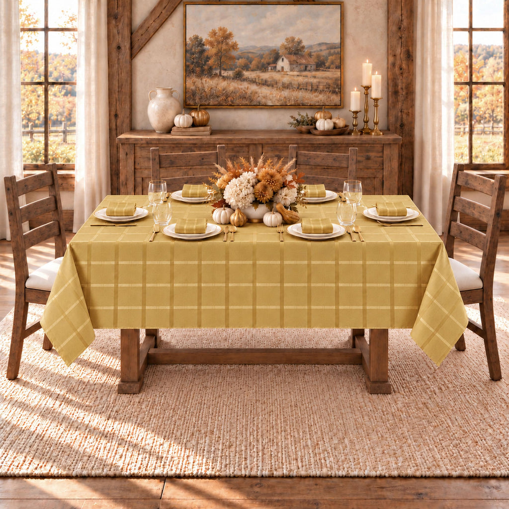 Holiday Elegance Plaid 60 x 120 Inch Rectangle Tablecloth, Gold
