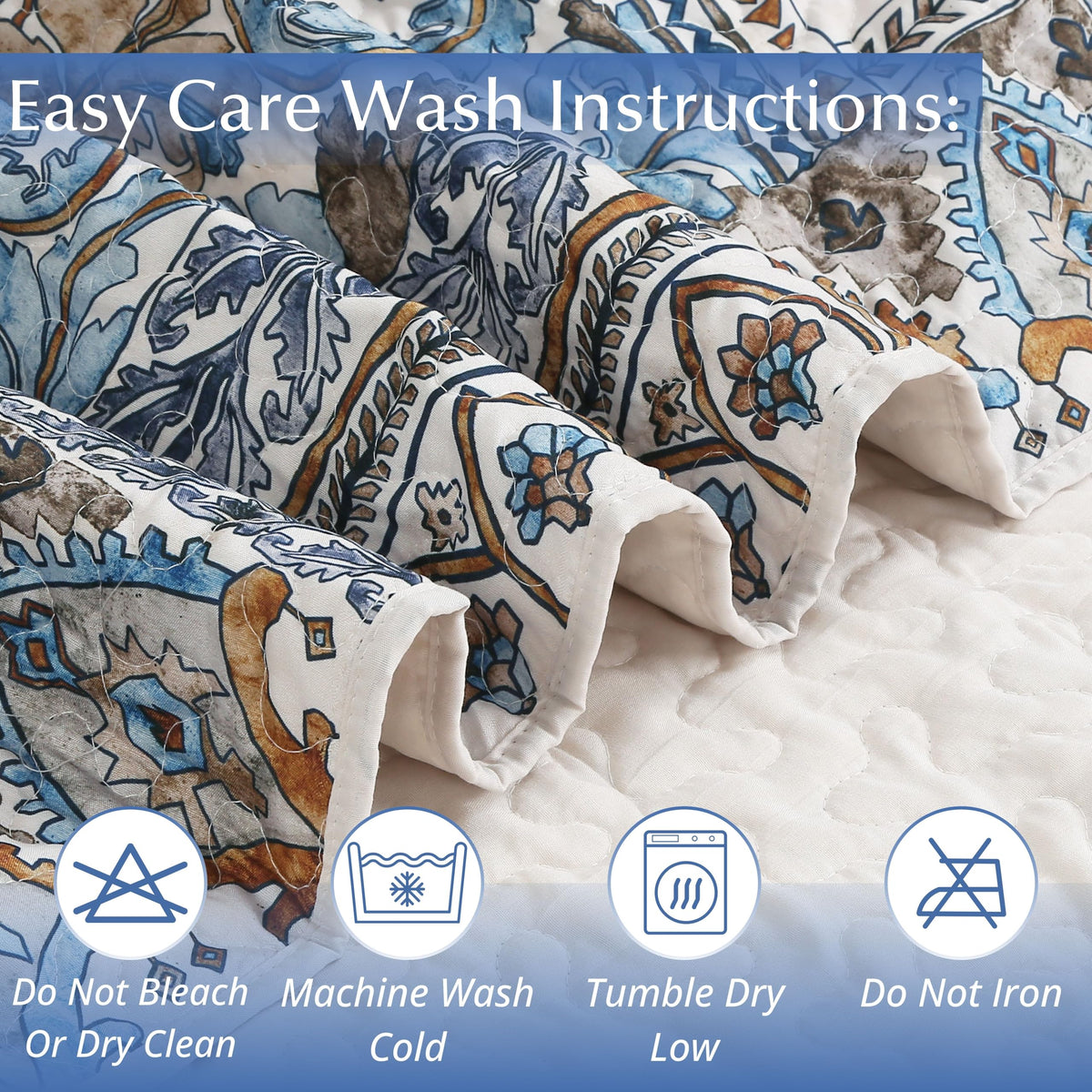 3 Piece Lodge Quilt Bedding Set - Rustic Country Reversible Comforter Set with Decorative Pillow Shams - Blue