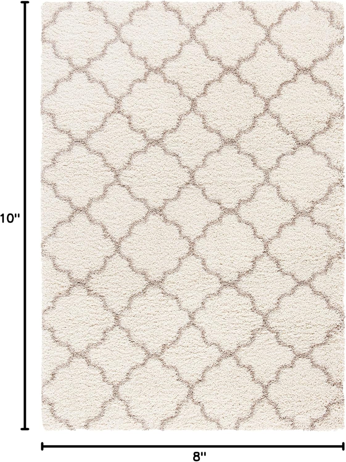 Area Rug 8x10 - Hudson Shag Collection - Large - Ivory & Beige, Trellis Pattern, Non-Shedding & Easy Cleaning, Ultra