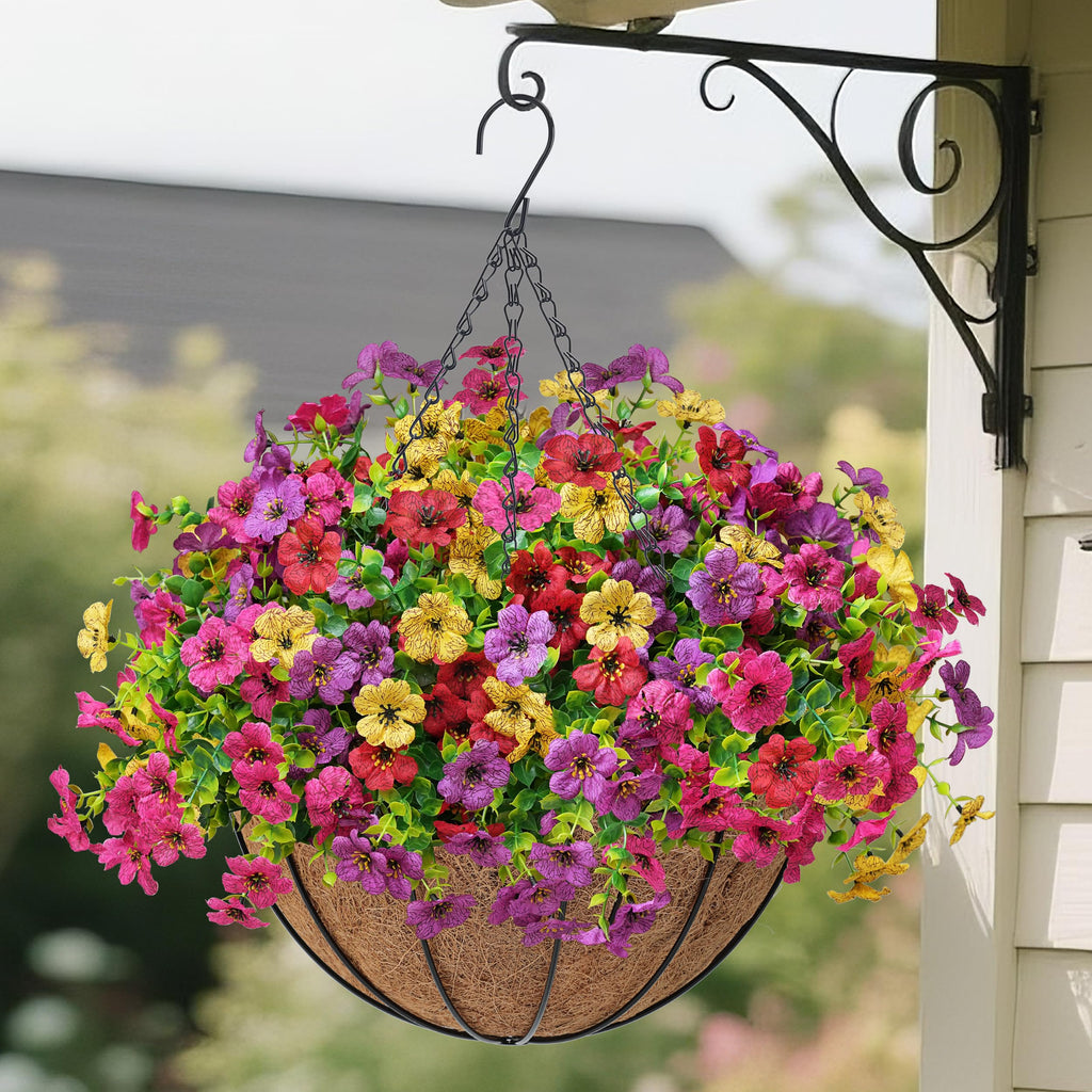Artificial Hanging Flowers Basket for Outdoors Outside Fake Hanging Plants Spring Summer Decoration UV Resistant for
