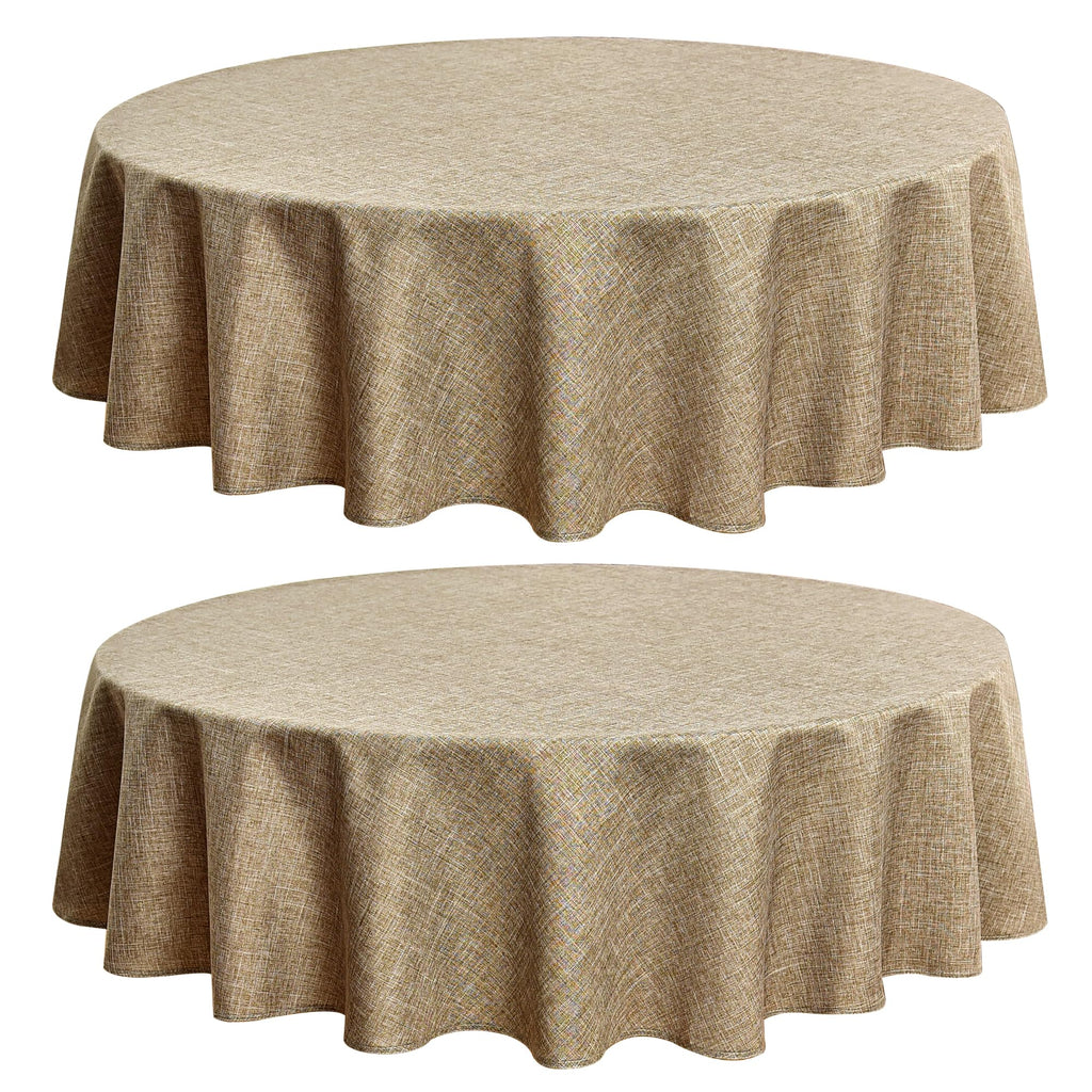 2 Pack Khaki Linen Round Tablecloths 60 Inch for 20"-48" Tables