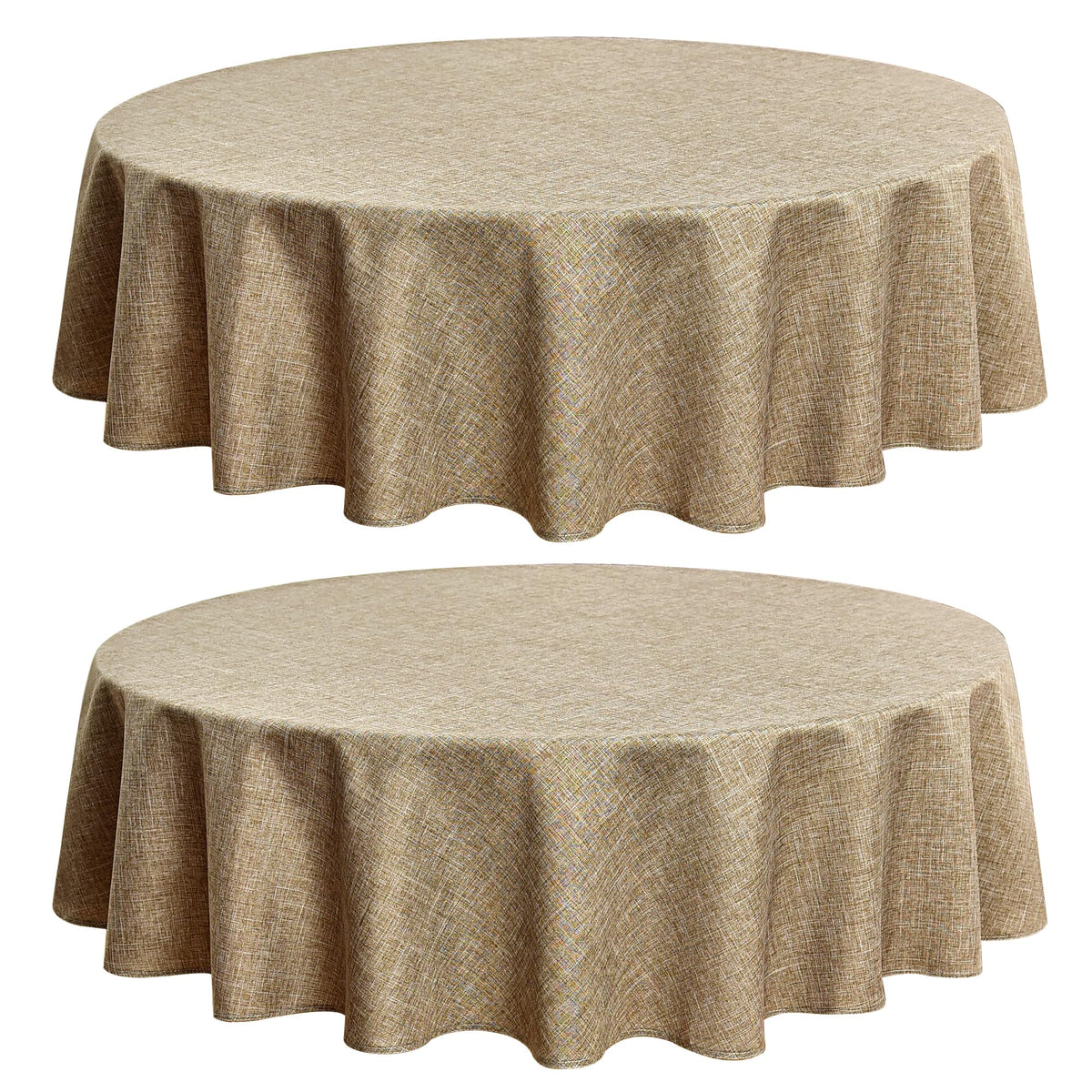 2 Pack Khaki Linen Round Tablecloths 60 Inch for 20"-48" Tables