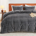 Fluffly Faux Rabbit Fur Bubble Comforter Set, Dark Grey