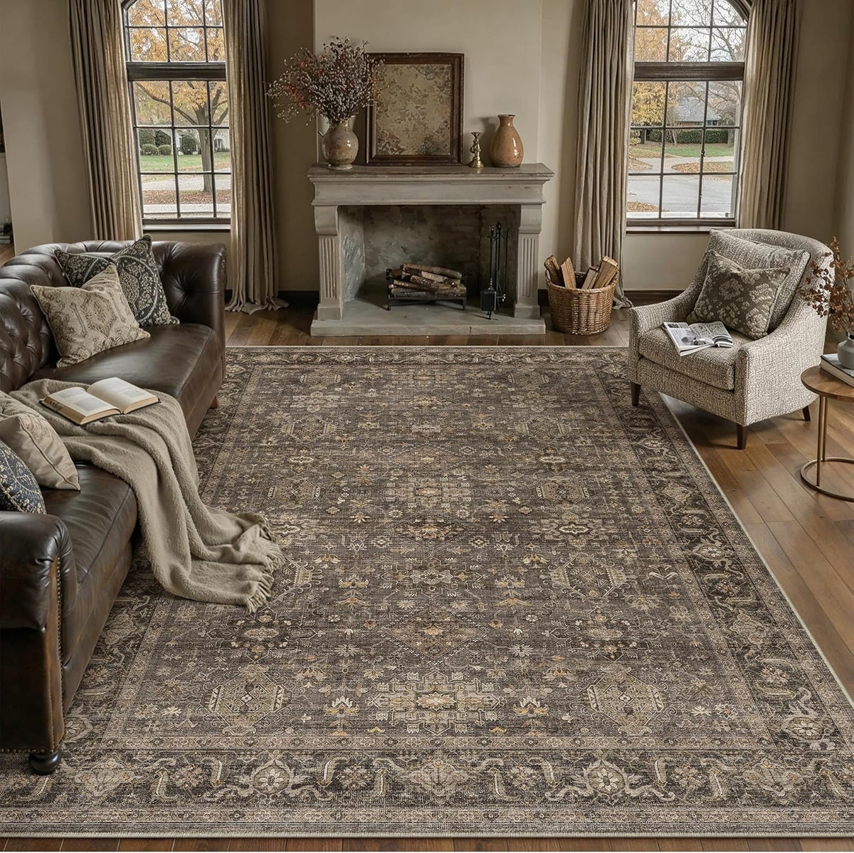 9x12 Dark Brown Vintage Area Rug