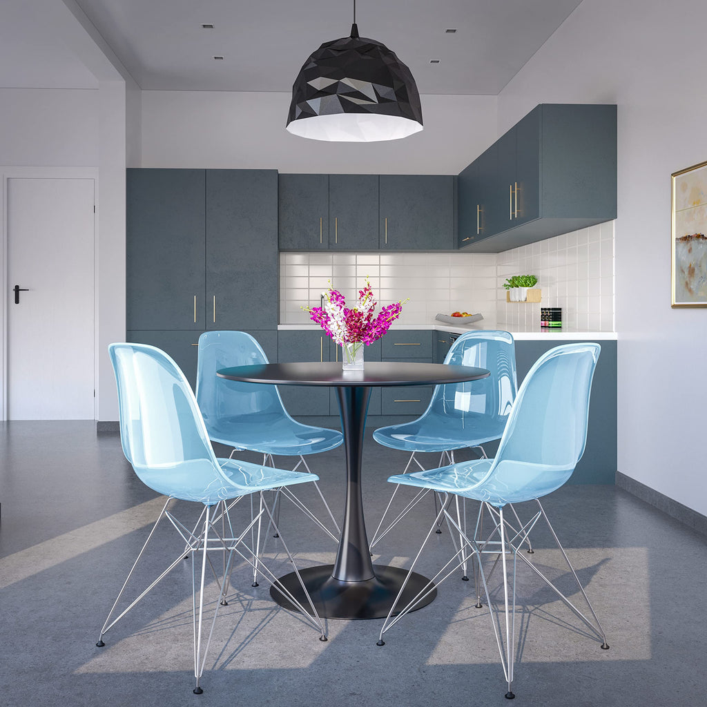 Inspired Eames Style Acrylic Dining Chairs with Chrome Eiffel Base - Set of 2, Curved Back Ergonomic Accent Side Chairs for Modern and