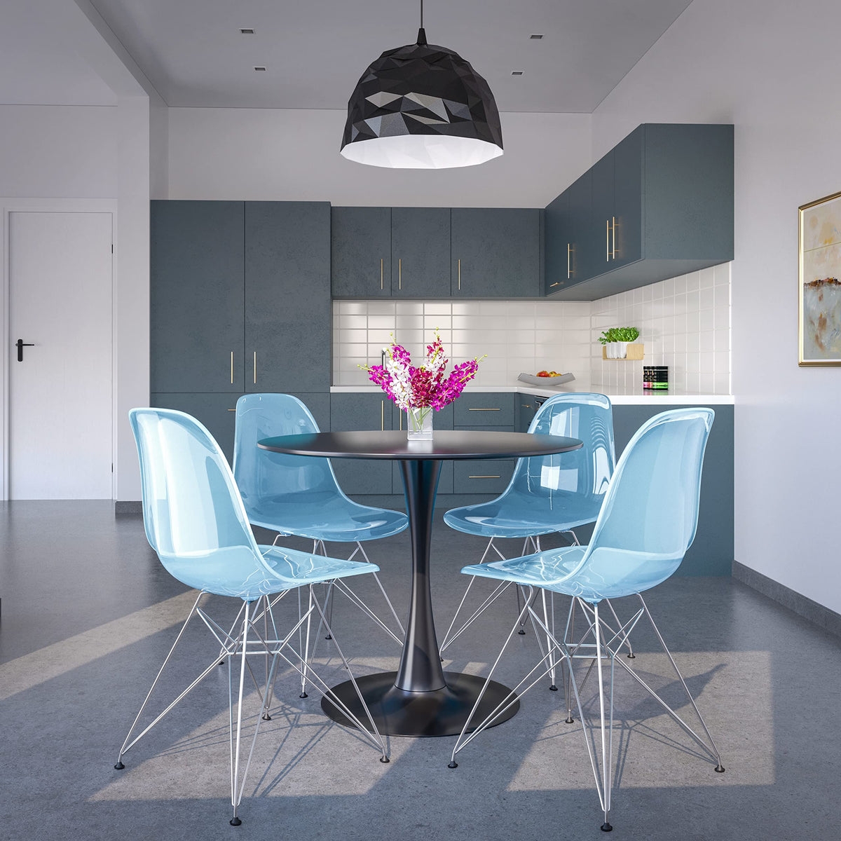 Inspired Eames Style Acrylic Dining Chairs with Chrome Eiffel Base - Set of 2, Curved Back Ergonomic Accent Side Chairs for Modern and