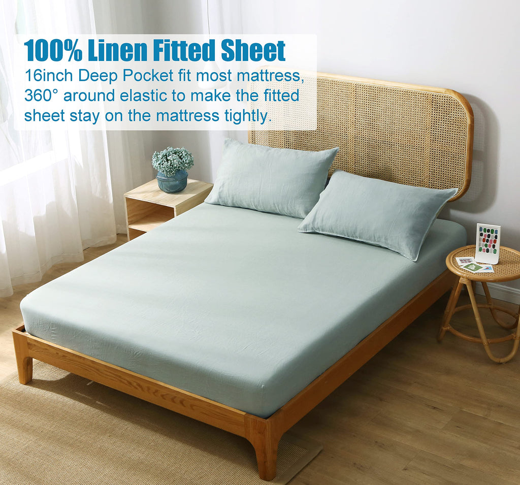 100% Organic Linen Sheets Set, Washed French Flax Bed Sheets 3 Pieces, Natural Linen Bedding Breathable