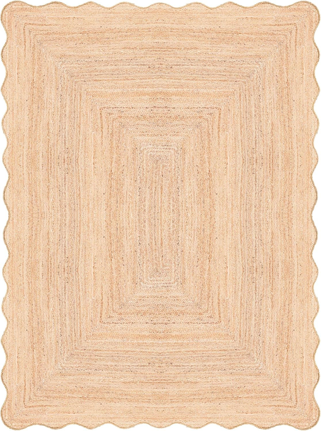 Scalloped Jute Rug, Handwoven Natural Fiber Small entryway Rug Farmhouse Area Rug, Natural