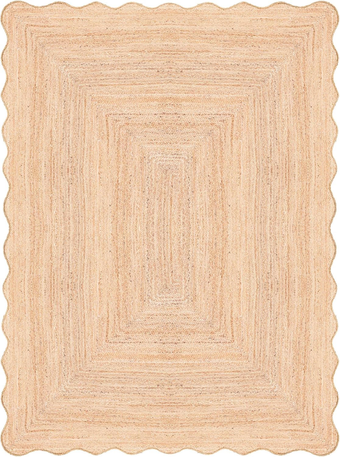 Scalloped Jute Rug, Handwoven Natural Fiber Small entryway Rug Farmhouse Area Rug, Natural