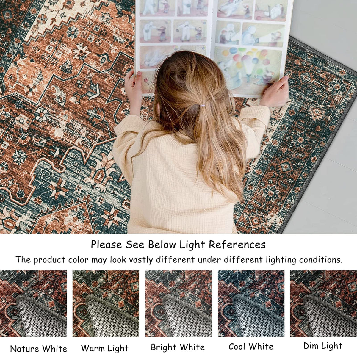 Washable Rug Runners s, Boho Runner Rug Non-Slip Ultra-Thin, Long Vintage Oriental Medallion Carpet Runner