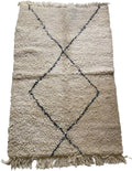 Handmade Moroccan Berber Area Rug 6' x 9', 100% Wool High Pile Shag, Beni Ourain Style, Ivory/Cream with Charcoal