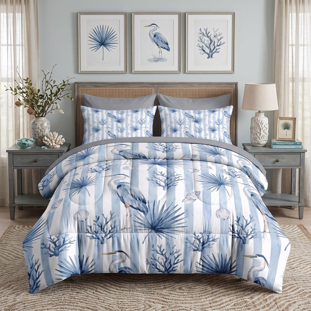 Comforter Set with Sheets, 5 Pieces Coastal Blue Bedding