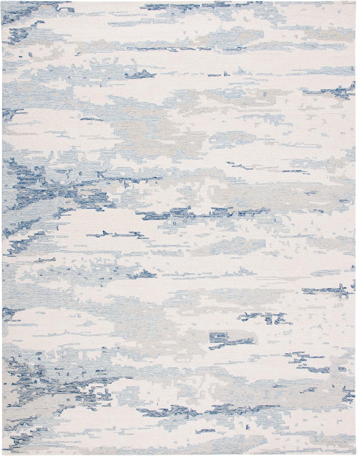 Abstract Collection Area Rug, Ivory & Blue, Handmade Abstract Wool, Ideal for High Traffic Areas in