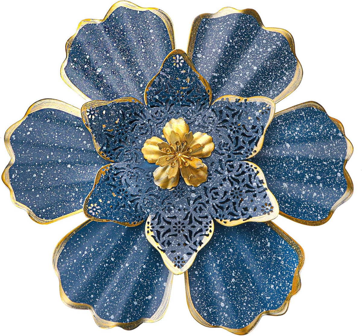 Blue Metal Flower Wall Decor Boho Metal Wall Art Decorations Hanging Outdoor Home Bathroom Patio Fence Garden Bedroom