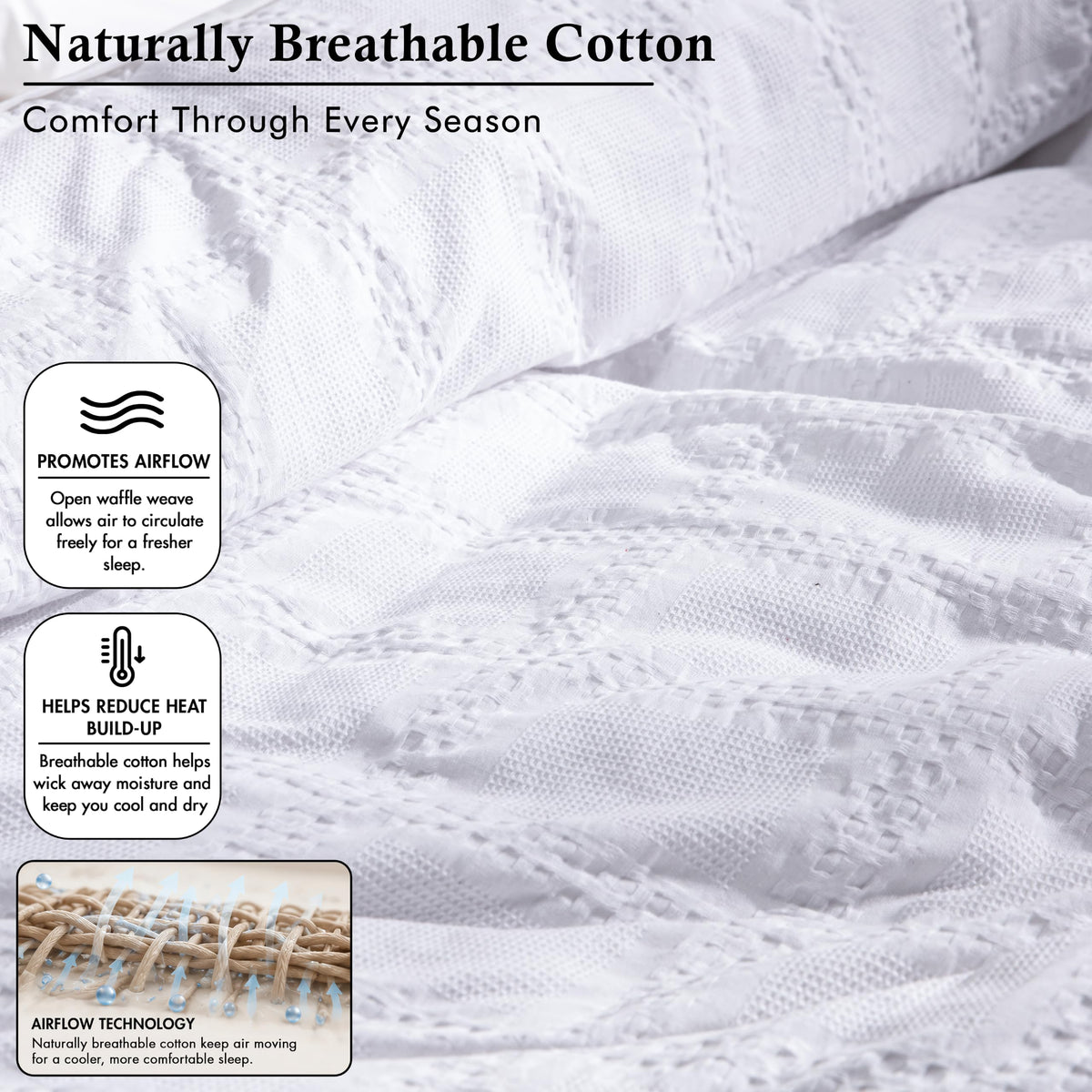 100% Cotton Waffle Duvet Cover, Bright White