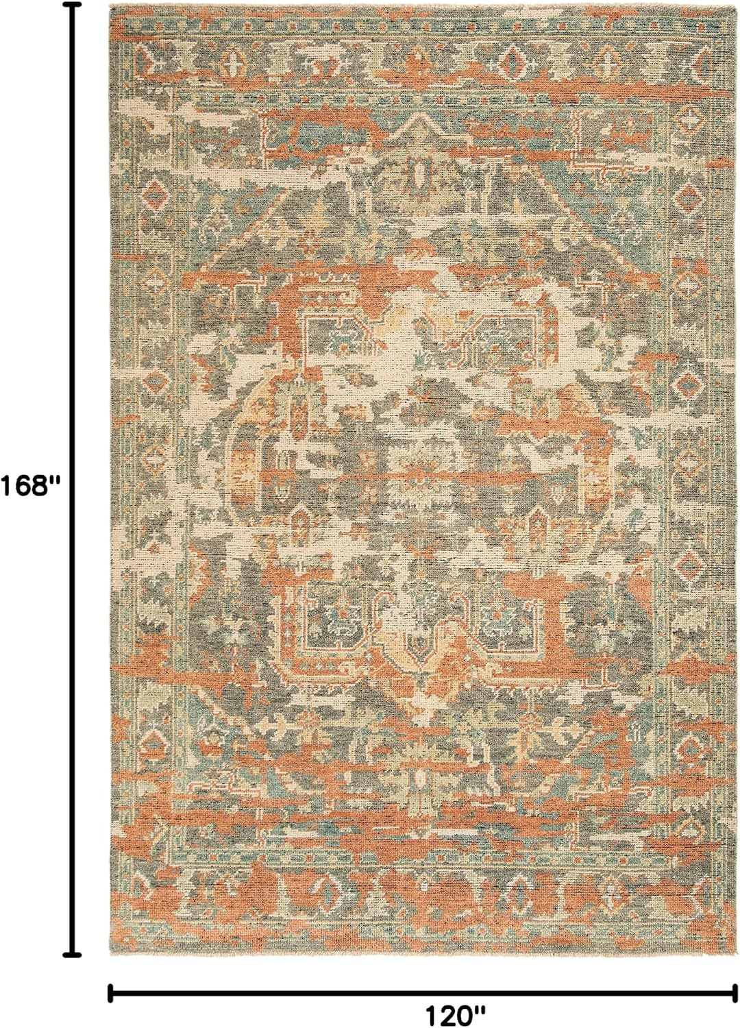 Izmir Collection Area Rug, Rust & Taupe, Hand-Knotted Traditional New Zealand Wool, Ideal for High