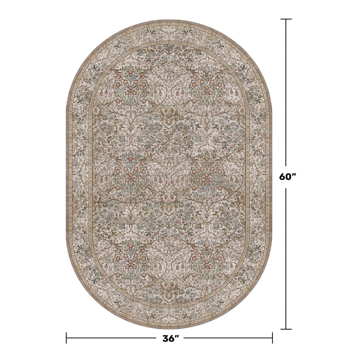 Vintage Moss Green Entryway Oval Rug, Washable Nature Rug, Boho Oriental Low Pile Stain Resistant Non-Slip Small