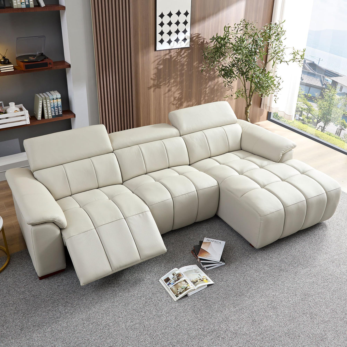 L-Shaped 3 Seat Sectional Sofa with Power Reclining & Adjustable Headrest, 113" Oversized Right Facing Corner