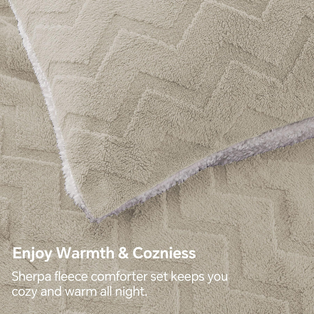Fluffy Sherpa Comforter Set, Taupe